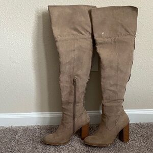 JustFab Taupe Over-the-Knee Boots
